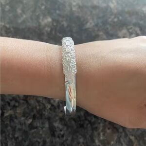 Elegant Sterling Silver Floral Cuff Bracelet - Women Jewelry